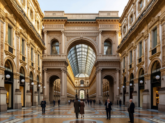 Historic Galleria Vittorio Emanuele II architecture in central Milan