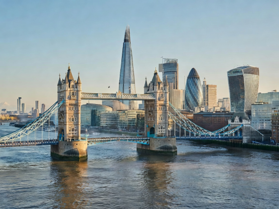 Tower Bridge and the London city skyline on the River Thames